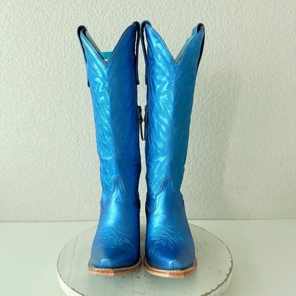 Lane SMOKESHOW Womens Cowboy Boots 6.5 Metallic Blue Western Cowgirl Mid Calf - Picture 5 of 11